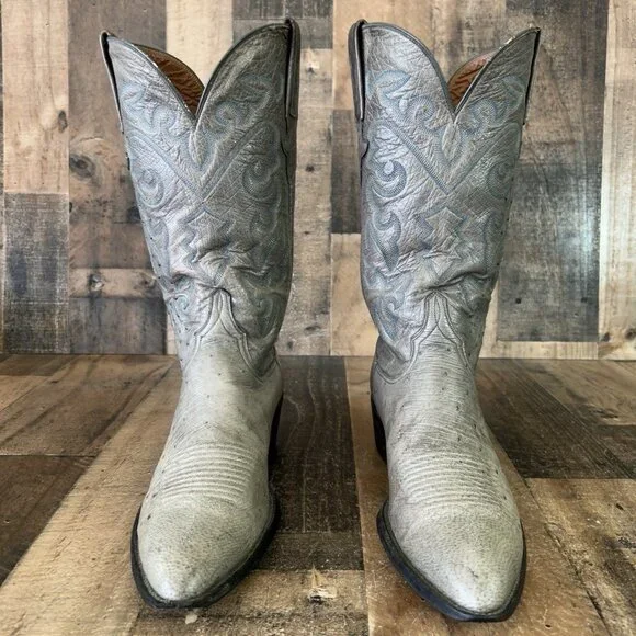 Lucchese Classics L612624 Gray Full Ostrich Western Cowboy Boots Mens 11 B - Picture 6 of 12
